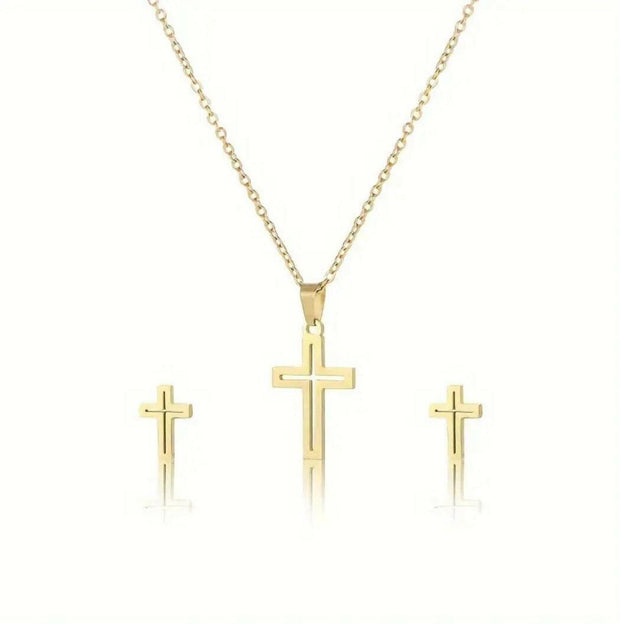 Elegante Kreuzkette mit Ohrstecker - by-grace.store
