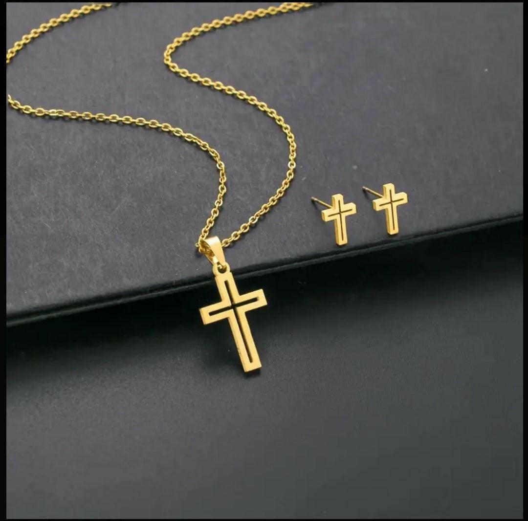 Elegante Kreuzkette mit Ohrstecker - by-grace.store