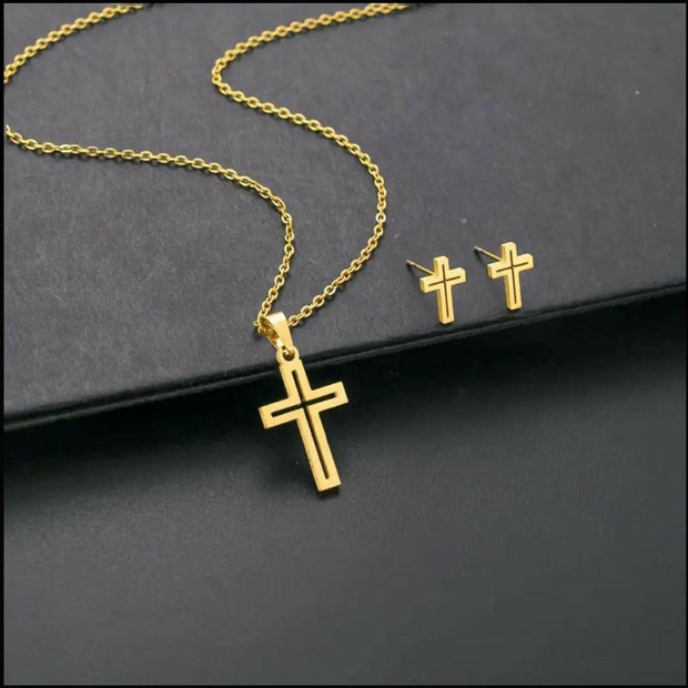 Elegante Kreuzkette mit Ohrstecker - by-grace.store