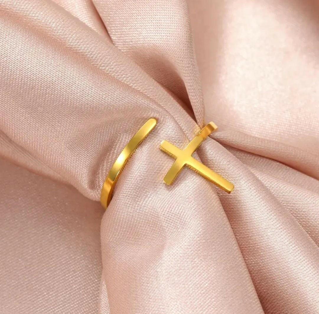 Eleganter verstellbarer Kreuzring - by-grace.store