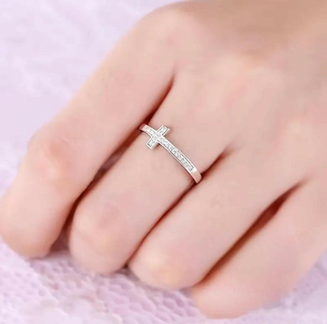 Kreuzring 925 Sterling Silber - by-grace.store