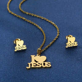 I Love Jesus Schmuckset Gold – Halskette & Ohrringe aus Edelstahl