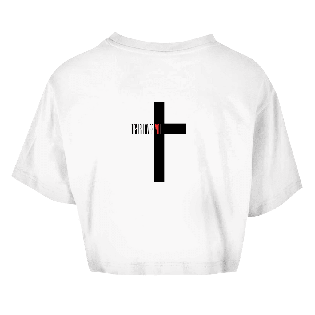 Damen Oversize Crop Top "Jesus loves you" - by-grace.store