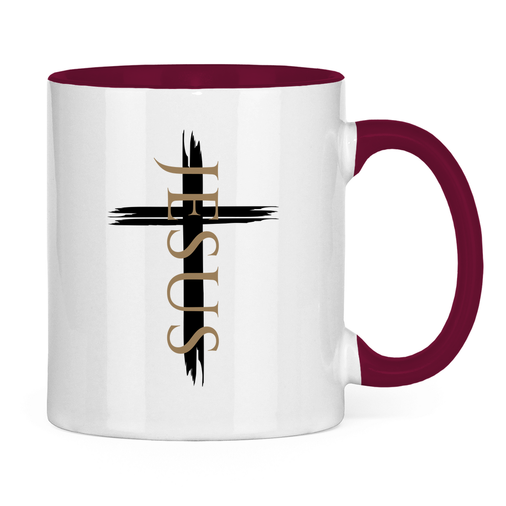 zweifarbige Keramiktasse "Jesus Kreuz" - by-grace.store