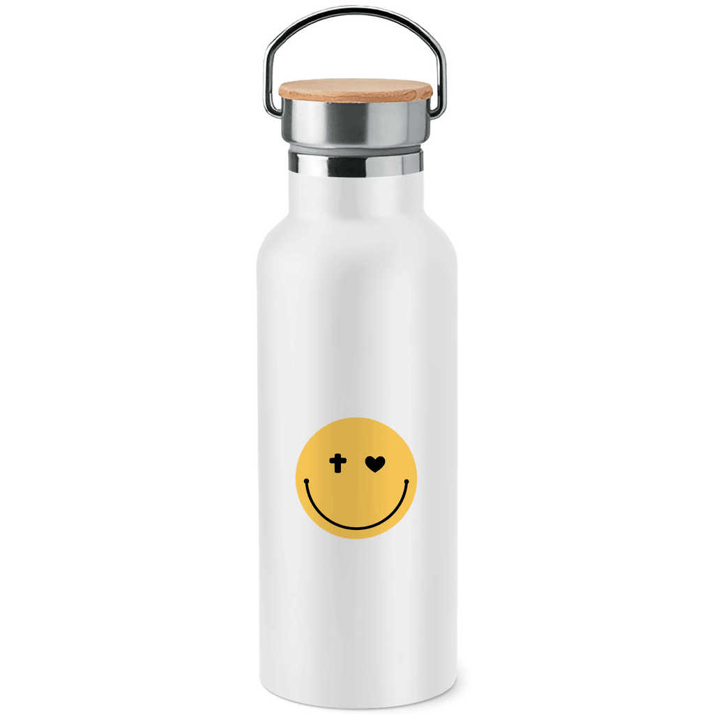 Edelstahl-Trinkflasche mit Bambusdeckel 