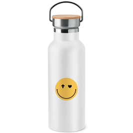 Edelstahl-Trinkflasche mit Bambusdeckel 