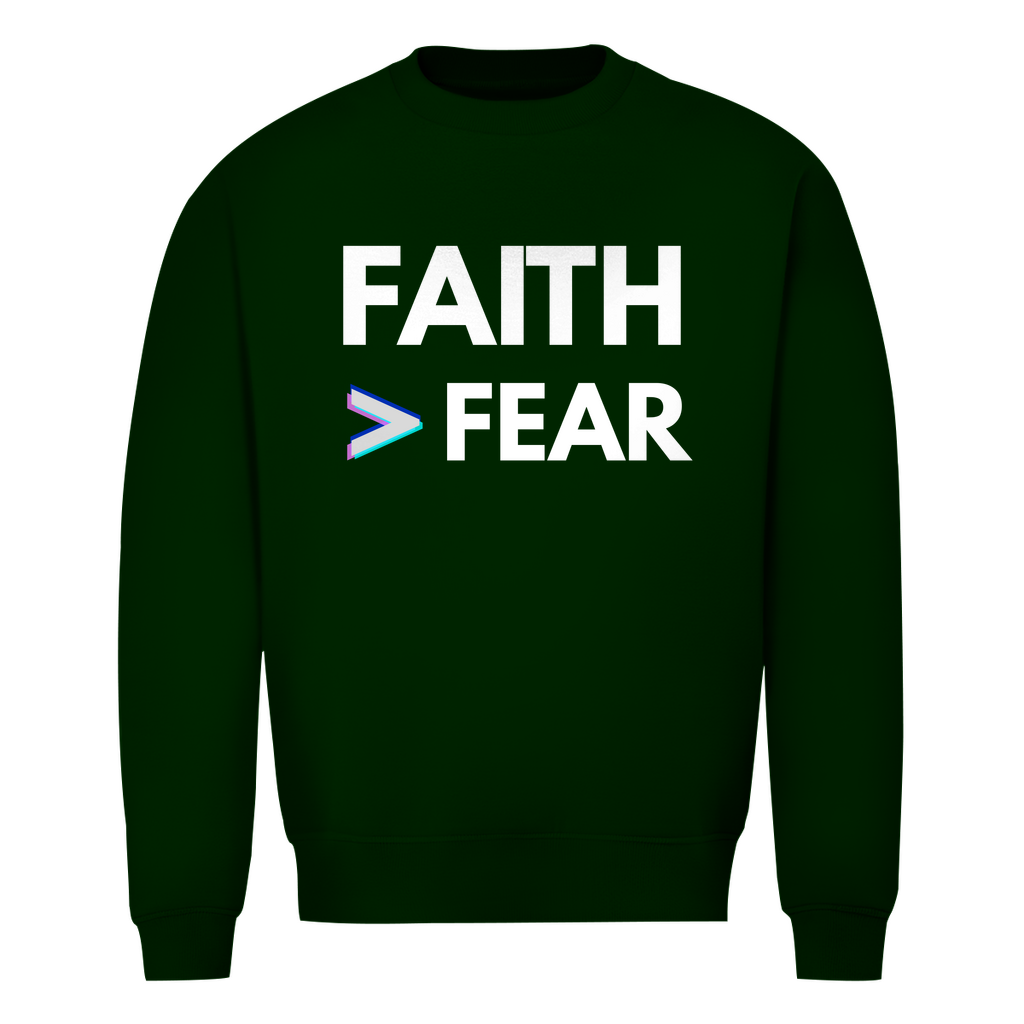 Herren Sweatshirt Faith > Fear – Christliches Sweatshirt mit Glaubensbotschaft | by-grace.store