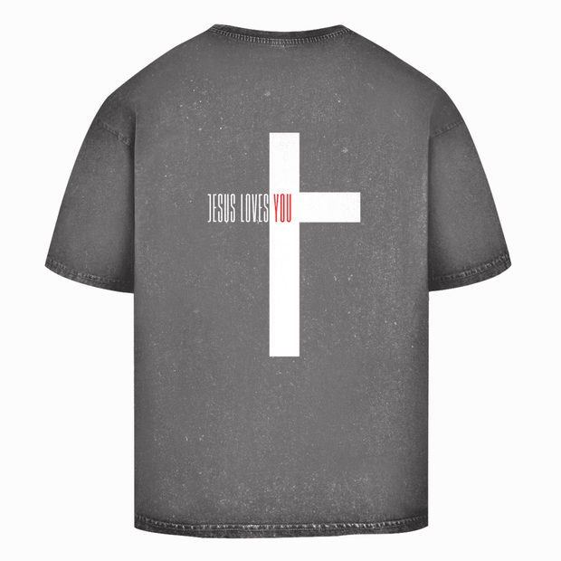 Oversize Washed T-Shirt "Jesus loves you" - by-grace.store