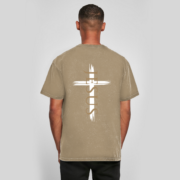 Oversize Washed T-Shirt "Jesus Kreuz" - by-grace.store