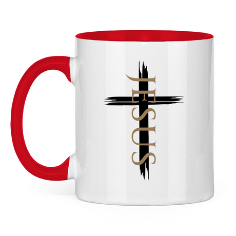 zweifarbige Keramiktasse "Jesus Kreuz" - by-grace.store