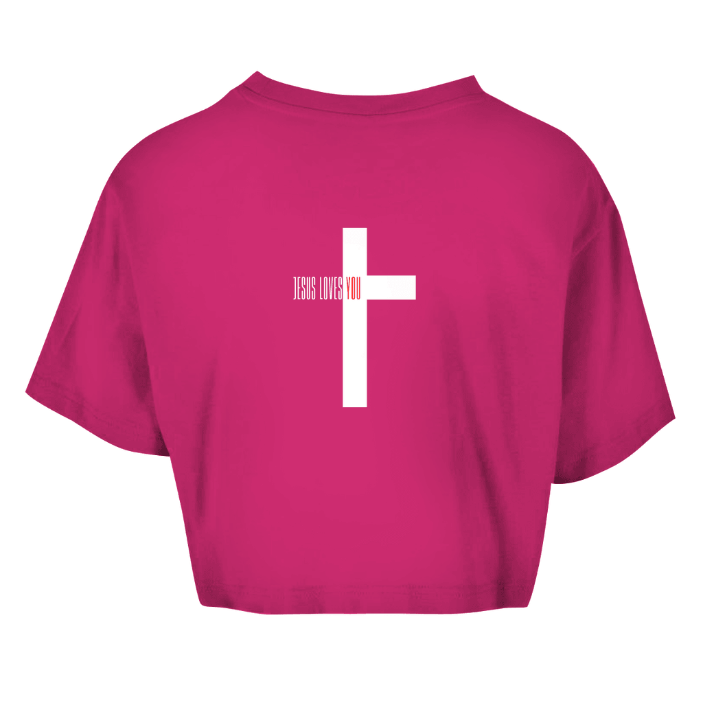 Damen Oversize Crop Top "Jesus loves you" - by-grace.store
