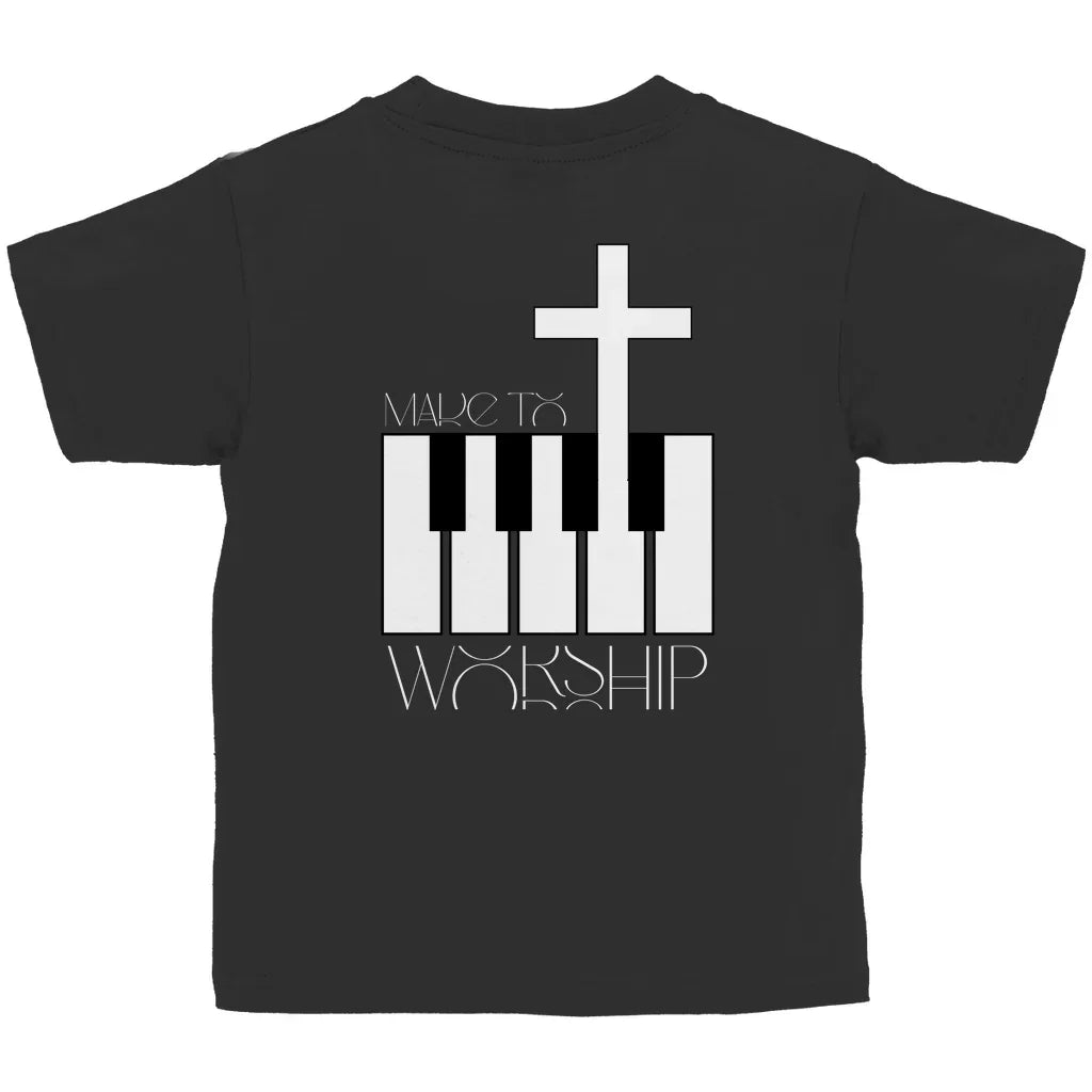 Kinder T-Shirt „Made to Worship“ – Christliches Musik-Shirt mit Kreuz & Klaviertasten | byGraceStore