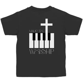Kinder T-Shirt „Made to Worship“ – Christliches Musik-Shirt mit Kreuz & Klaviertasten | byGraceStore
