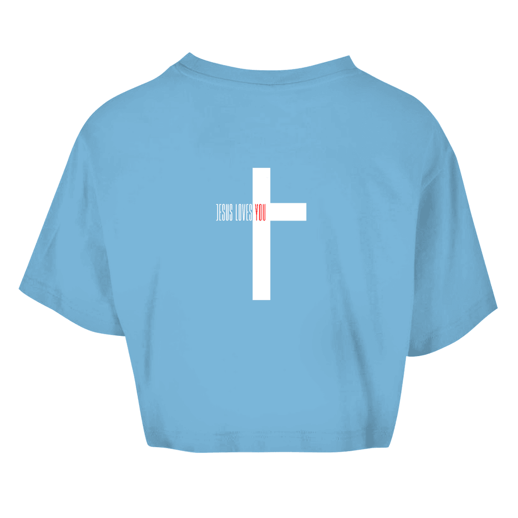 Damen Oversize Crop Top "Jesus loves you" - by-grace.store