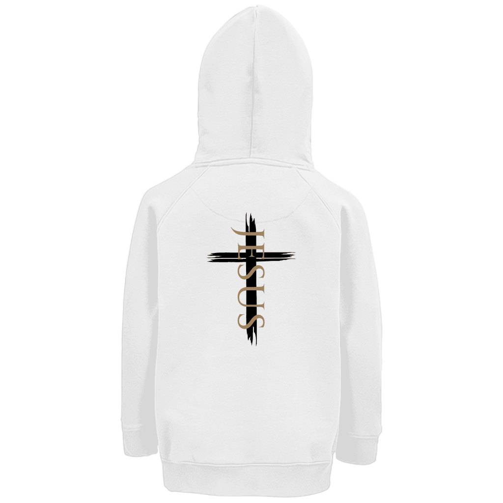 Kinder Premium Bio Hoodie Jesus Kreuz - by-grace.store