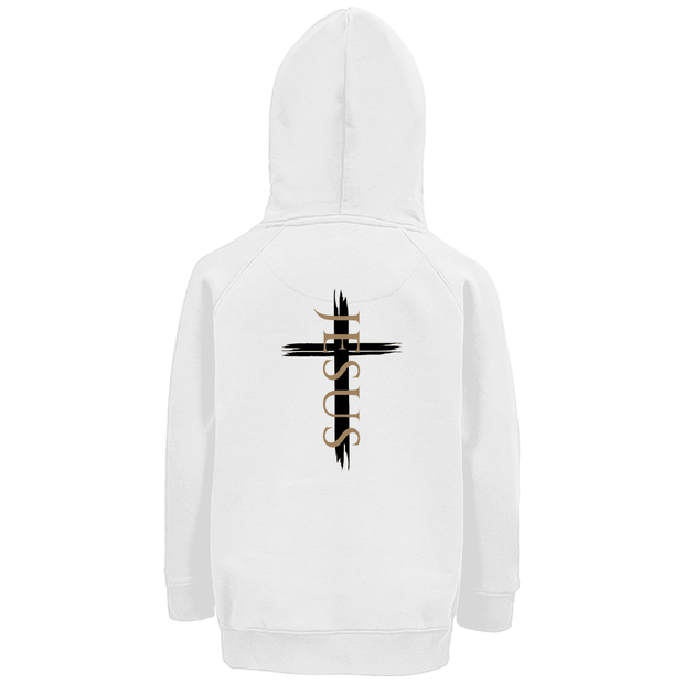 Kinder Premium Bio Hoodie Jesus Kreuz - by-grace.store
