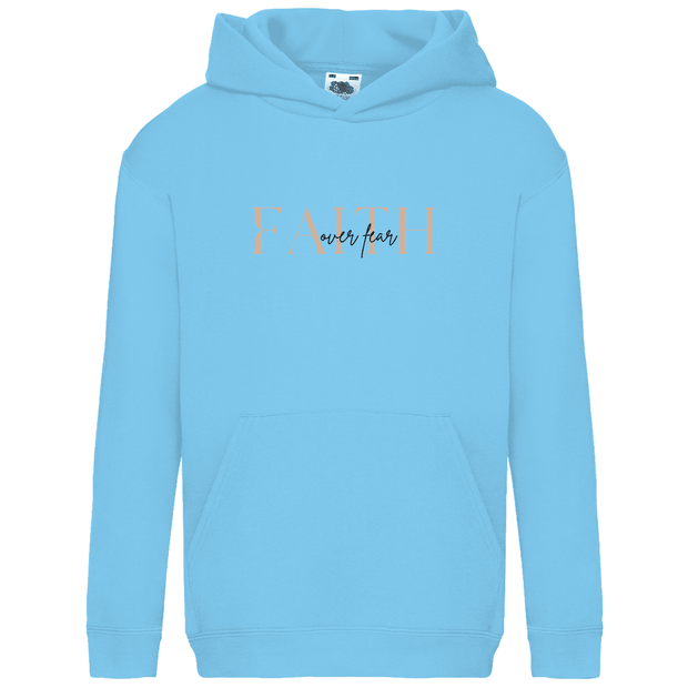Kids Basic Hoodie "Faith over Fear" - by-grace.store