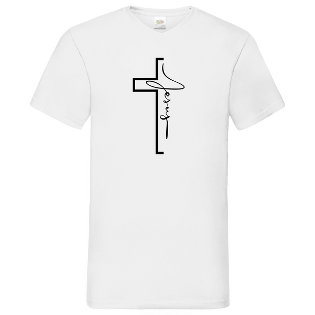Herren Basic V-Neck T-Shirt "Jesus Cross" - by-grace.store