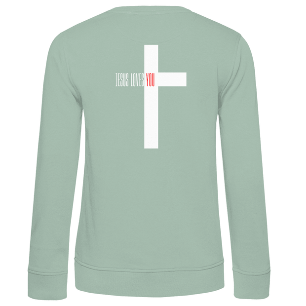 Damen Premium Bio Sweatshirt "Jesus loves you" - by-grace.store