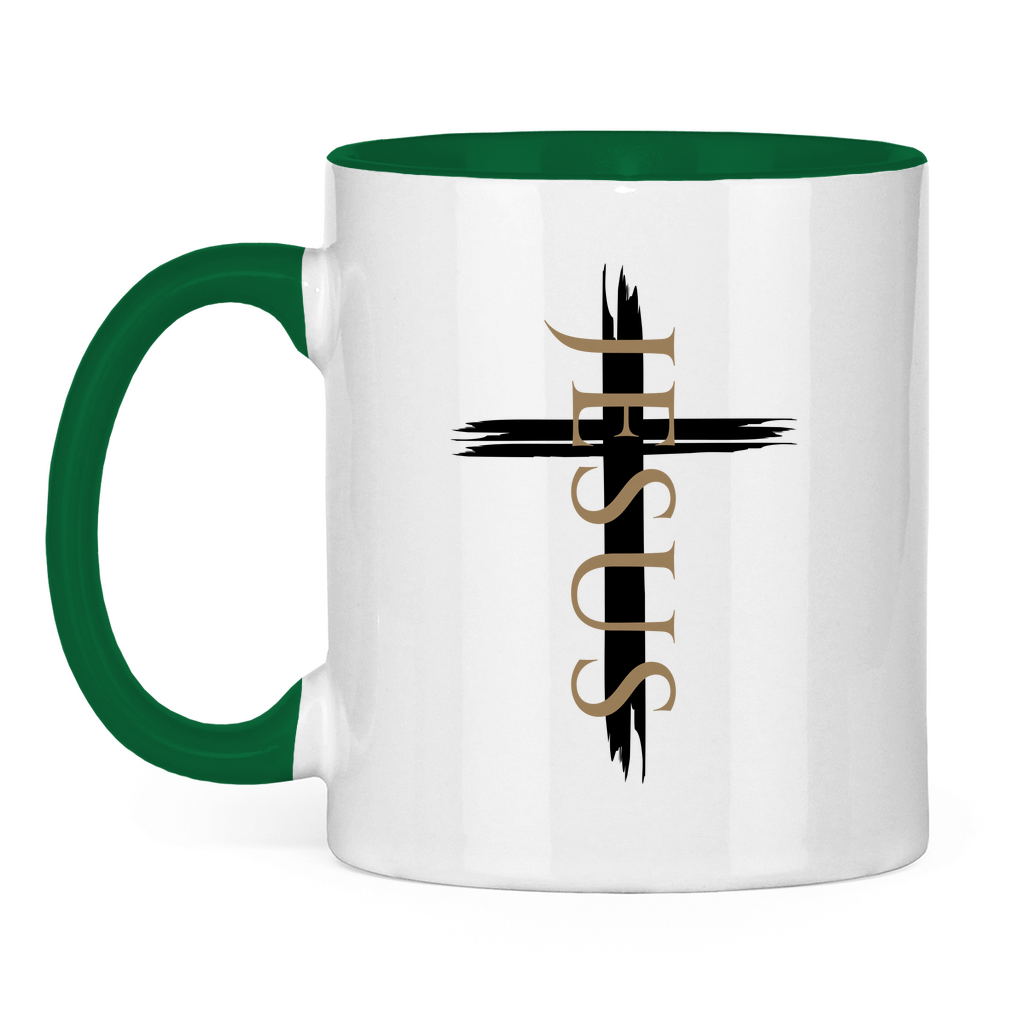 zweifarbige Keramiktasse "Jesus Kreuz" - by-grace.store