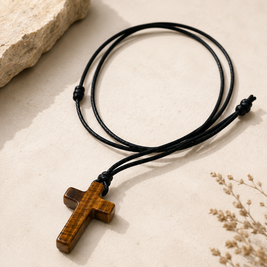 Tigerauge Kreuzkette – Christliche Halskette mit Naturstein | Unisex