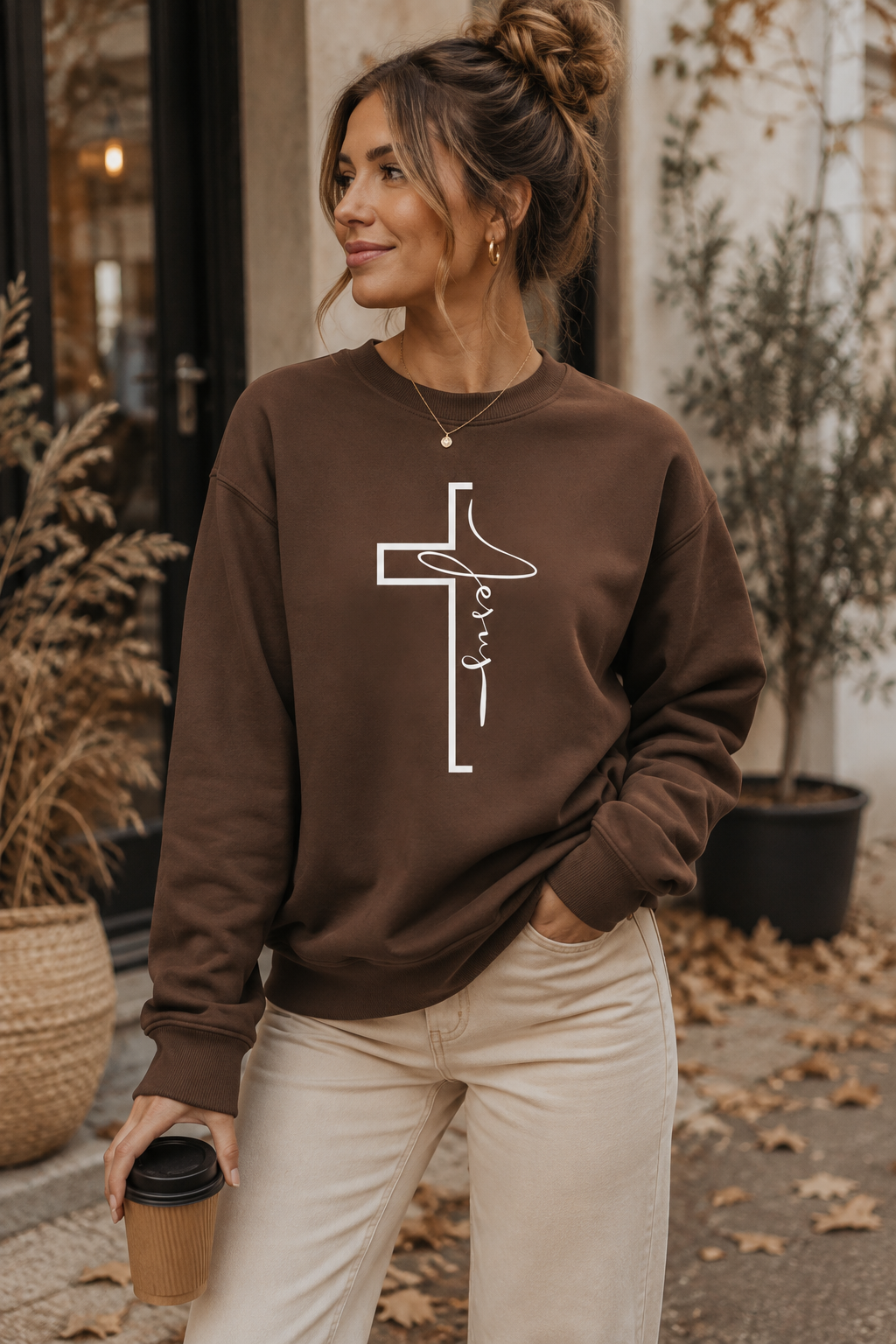 Jesus Cross Sweatshirt Damen – Christliches Bio Sweatshirt