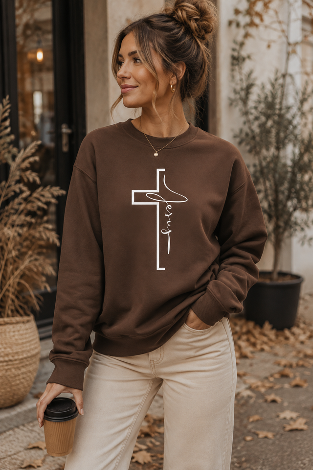 Jesus Cross Sweatshirt Damen – Christliches Bio Sweatshirt