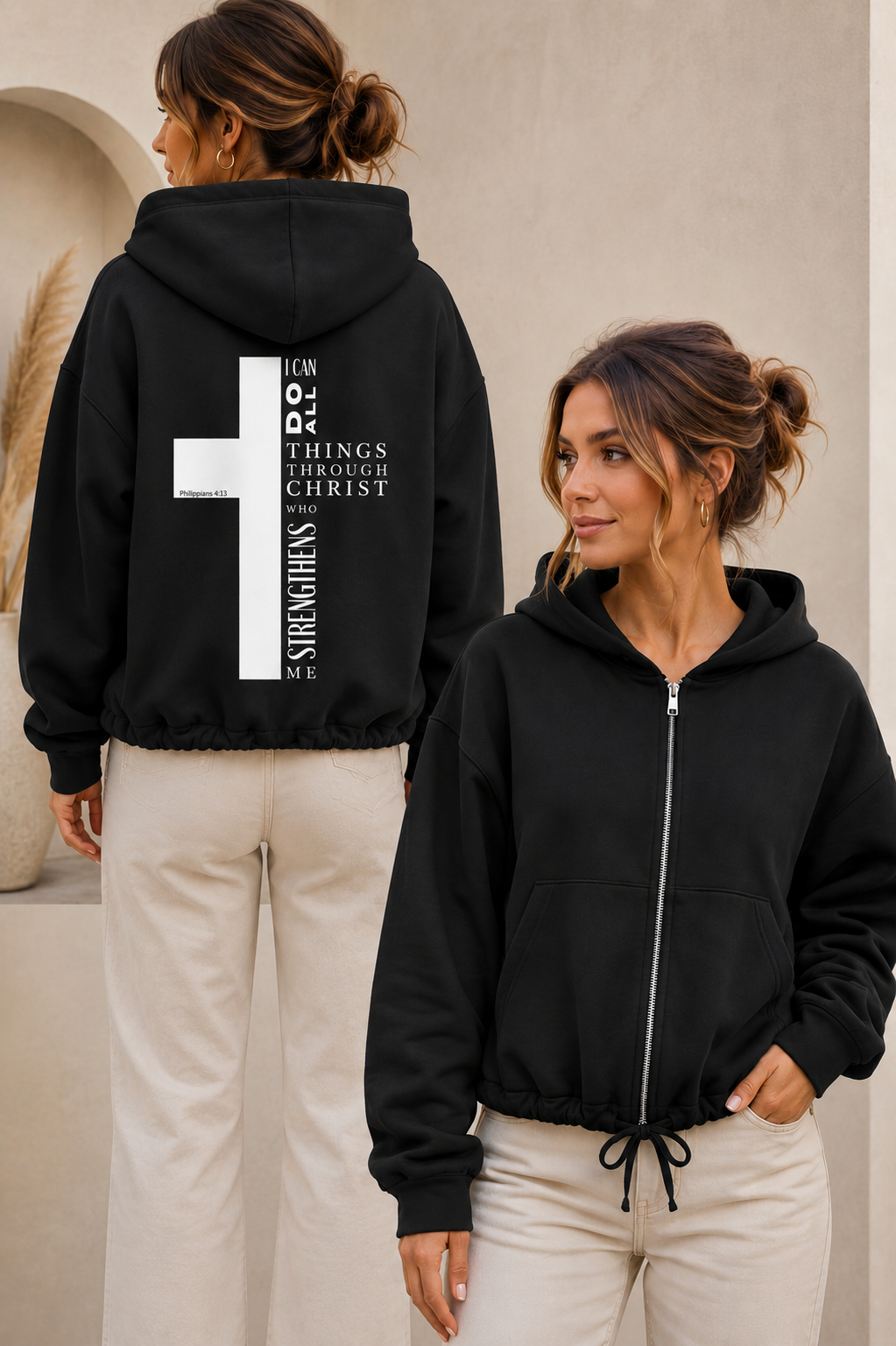 Damen Zipper Hoodie "I CAN DO" – Christlicher Hoodie mit Philippa 4,13