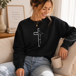Damen Bio Sweatshirt „Jesus Cross“ | Christlicher Pullover mit Kreuz – By Grace