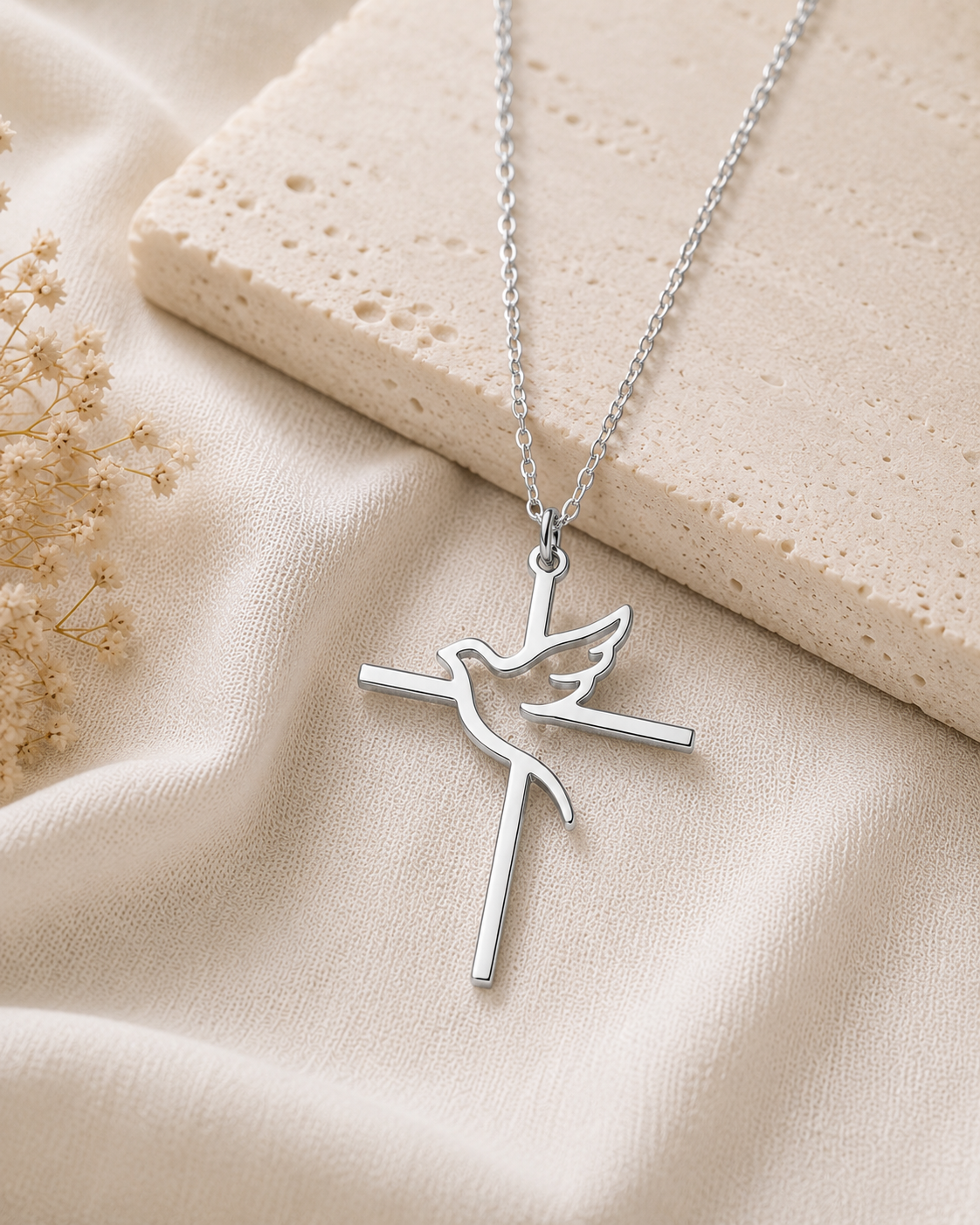 Christliche Kreuz & Taube Halskette – Edelstahl | Symbol des Heiligen Geistes