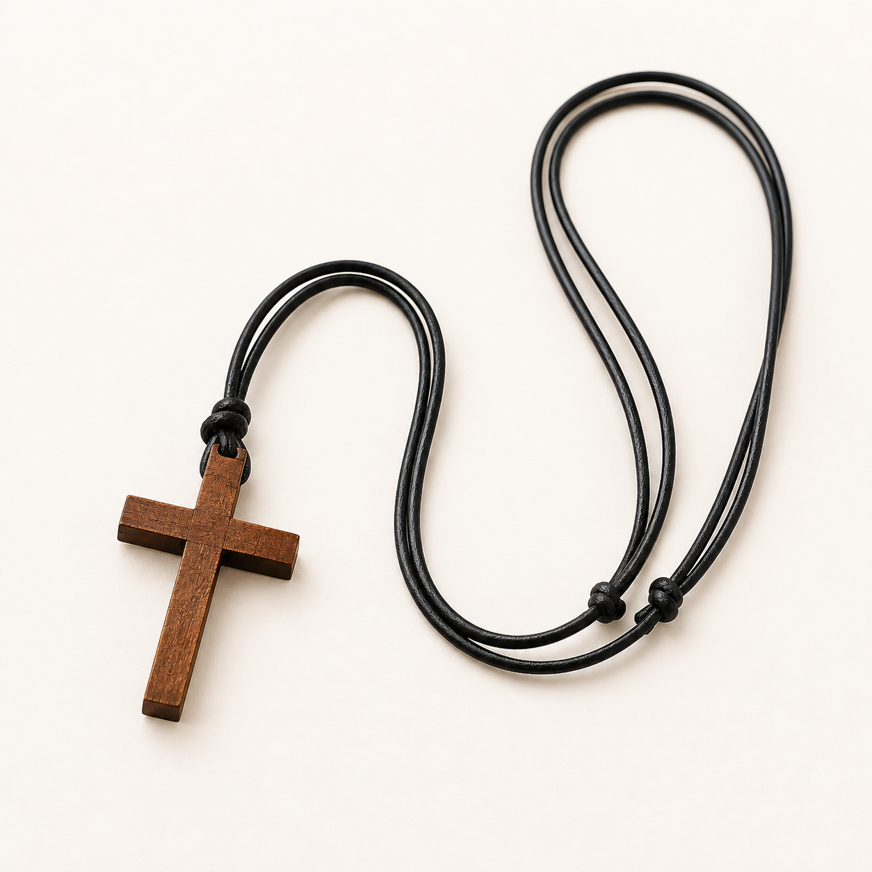 Holzkreuz Halskette | Christliche Kreuzkette mit Lederband | Unisex
