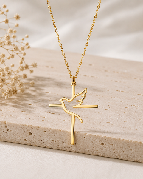 Christliche Kreuz & Taube Halskette – Edelstahl | Symbol des Heiligen Geistes