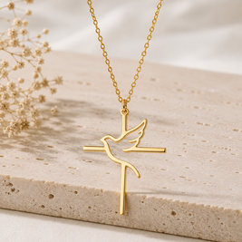 Christliche Kreuz & Taube Halskette – Edelstahl | Symbol des Heiligen Geistes