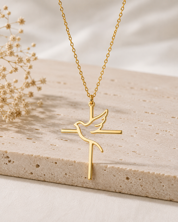 Christliche Kreuz & Taube Halskette – Edelstahl | Symbol des Heiligen Geistes