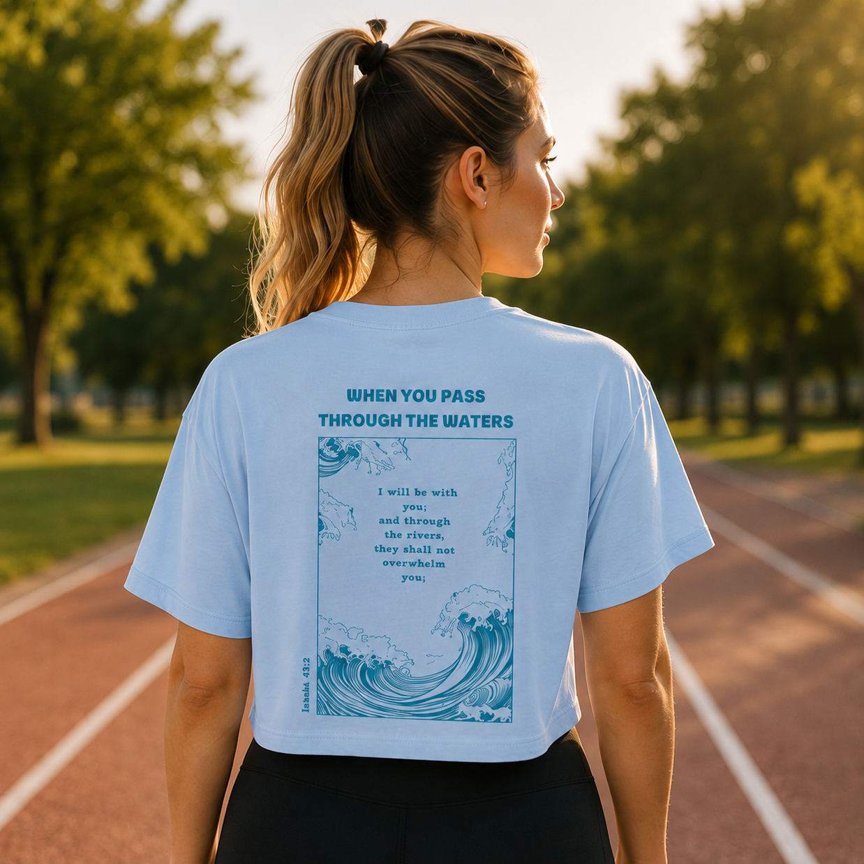 Christliches Damen Oversize Crop Top „Through the Waters“ – Faith Crop Shirt