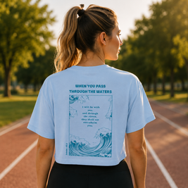 Christliches Damen Oversize Crop Top „Through the Waters“ – Faith Crop Shirt