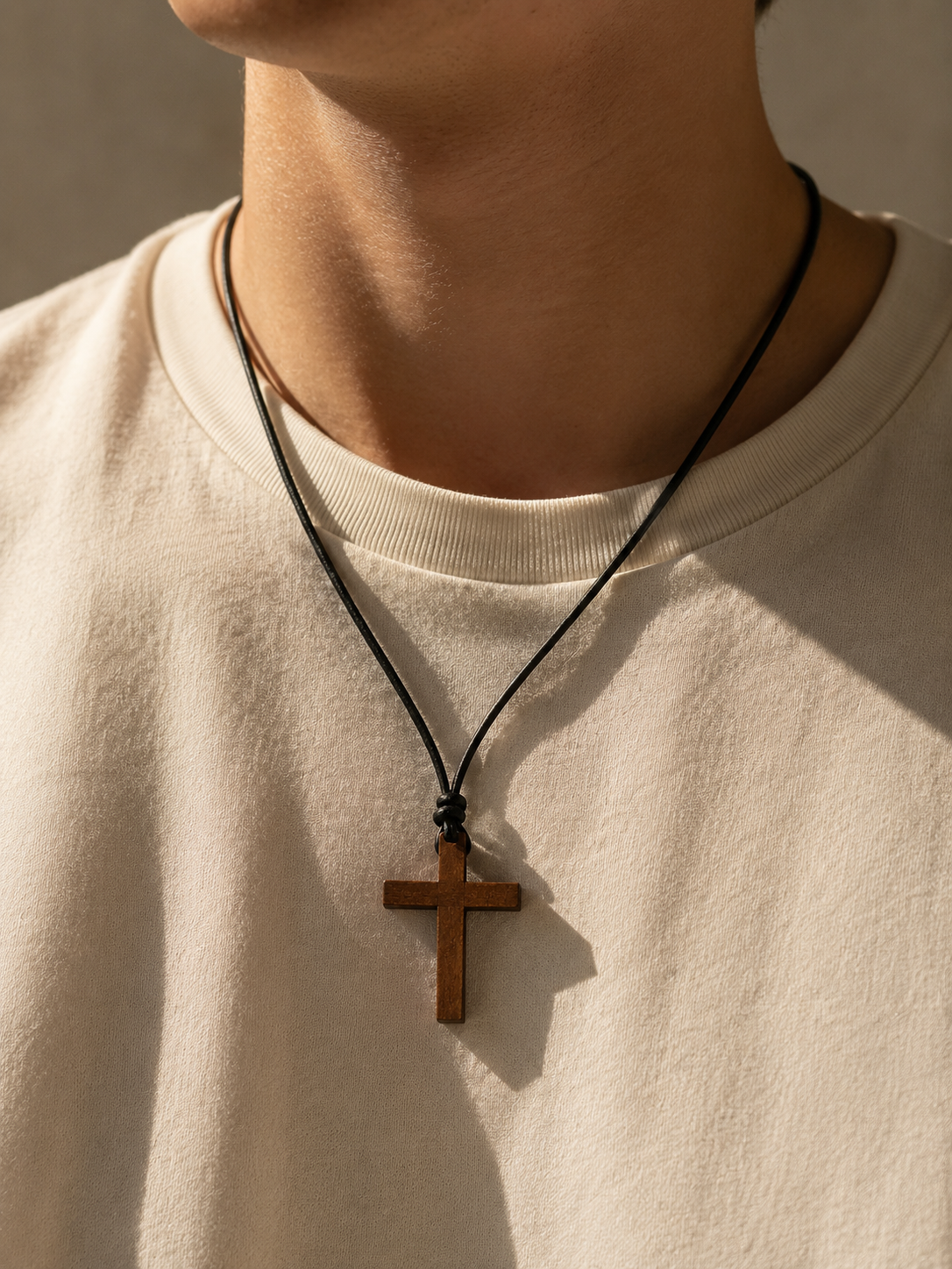 Holzkreuz Halskette | Christliche Kreuzkette mit Lederband | Unisex
