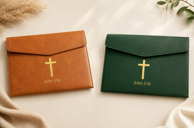 Christliche Dokumentenmappe mit Kreuz & Johannes 3,16